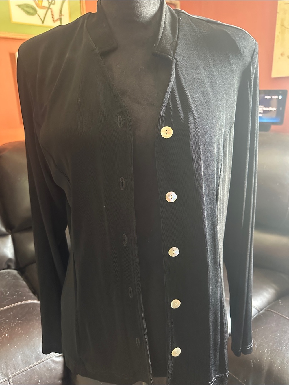 Coldwater Creek Black Long-Sleeve Button Front Dress Shirt